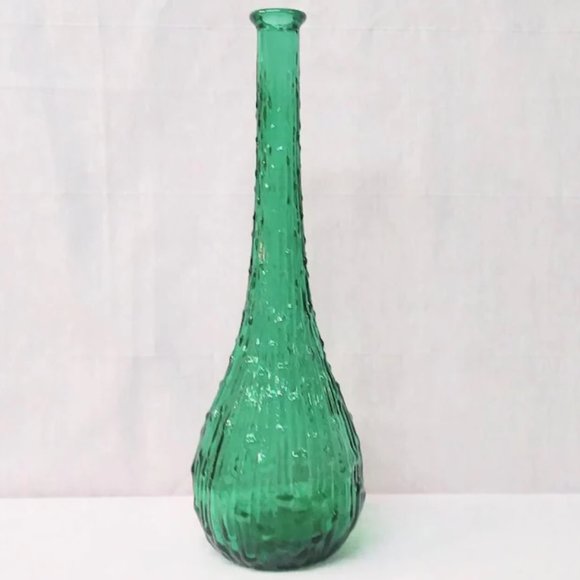 Empoli Italy Vintage Genie Glass Bottle Emerald Green Dripping Wax Pattern - Picture 2 of 5